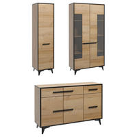 WOHNWAND 3-TEILG Frida Eiche Riviera / schwarz 274,1x40,3x185cm - Eichefarben/Schwarz, Holz/Holzwerkstoff (274/185/40cm) - Feldmann-Wohnen