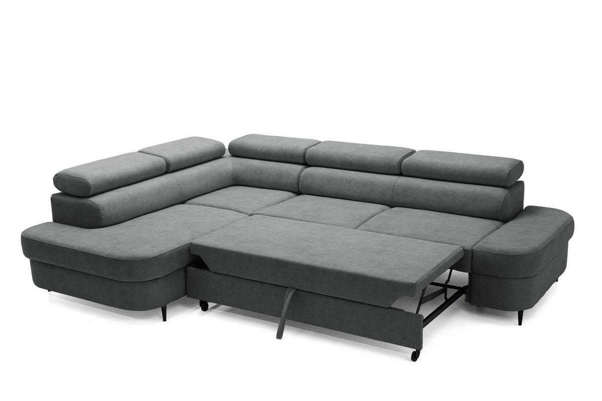 ECKSOFA PRIAM L Links mit Schlaffunktion 125x195 Velours Dunkelgrau - Dunkelgrau/Schwarz, Holz/Textil (203/275cm) - Muffo