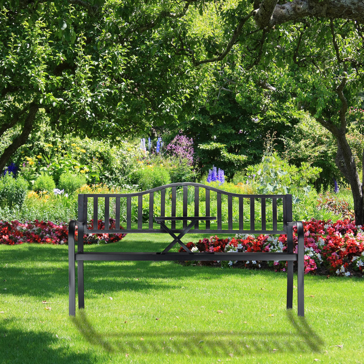 GARTENBANK - Schwarz, Metall (150/90/57.5cm) - Relaxdays