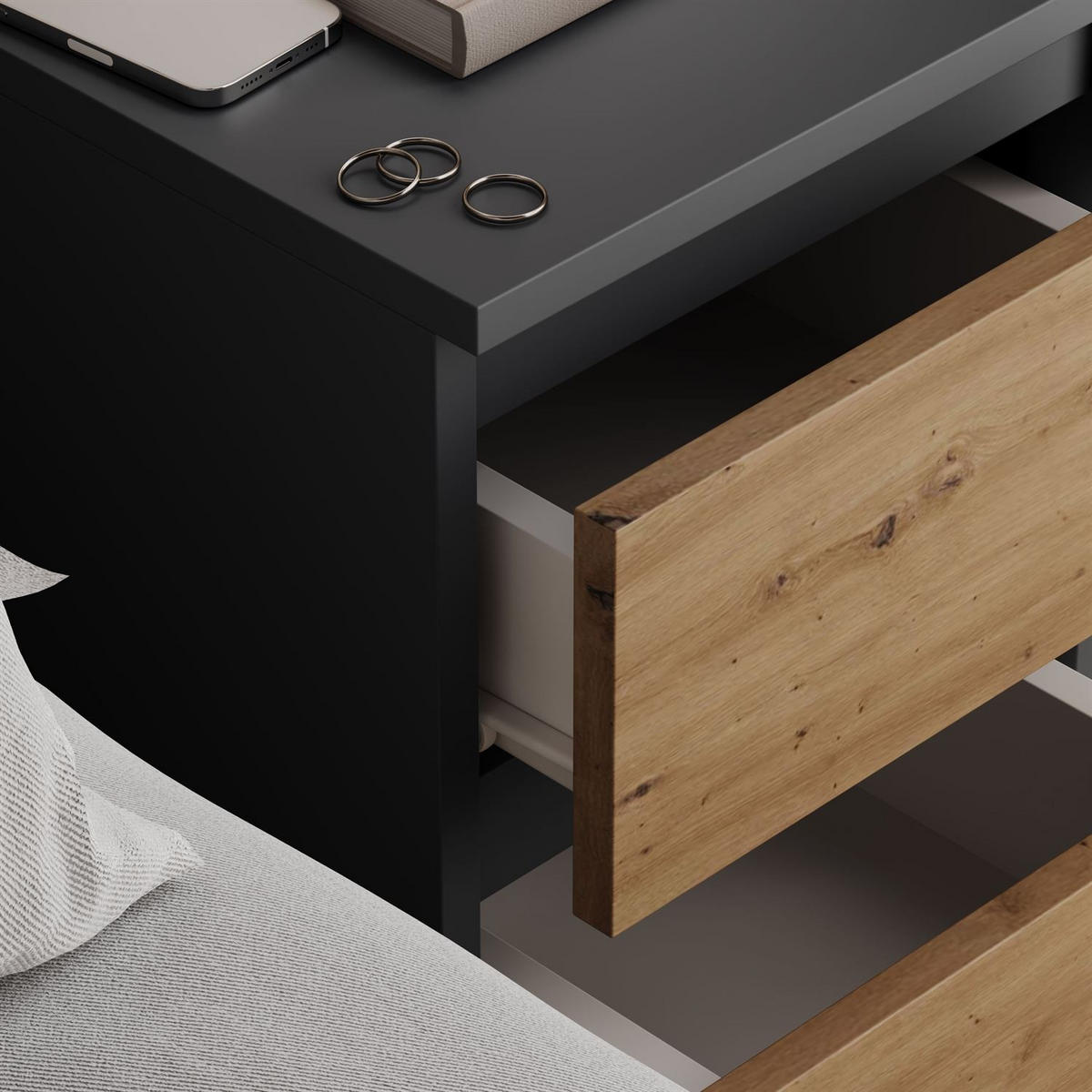 NACHTTISCH HANA M2 Artisan Eiche / Anthrazit - Eiche Artisan, Holzwerkstoff (30/40/30cm) - Lookway