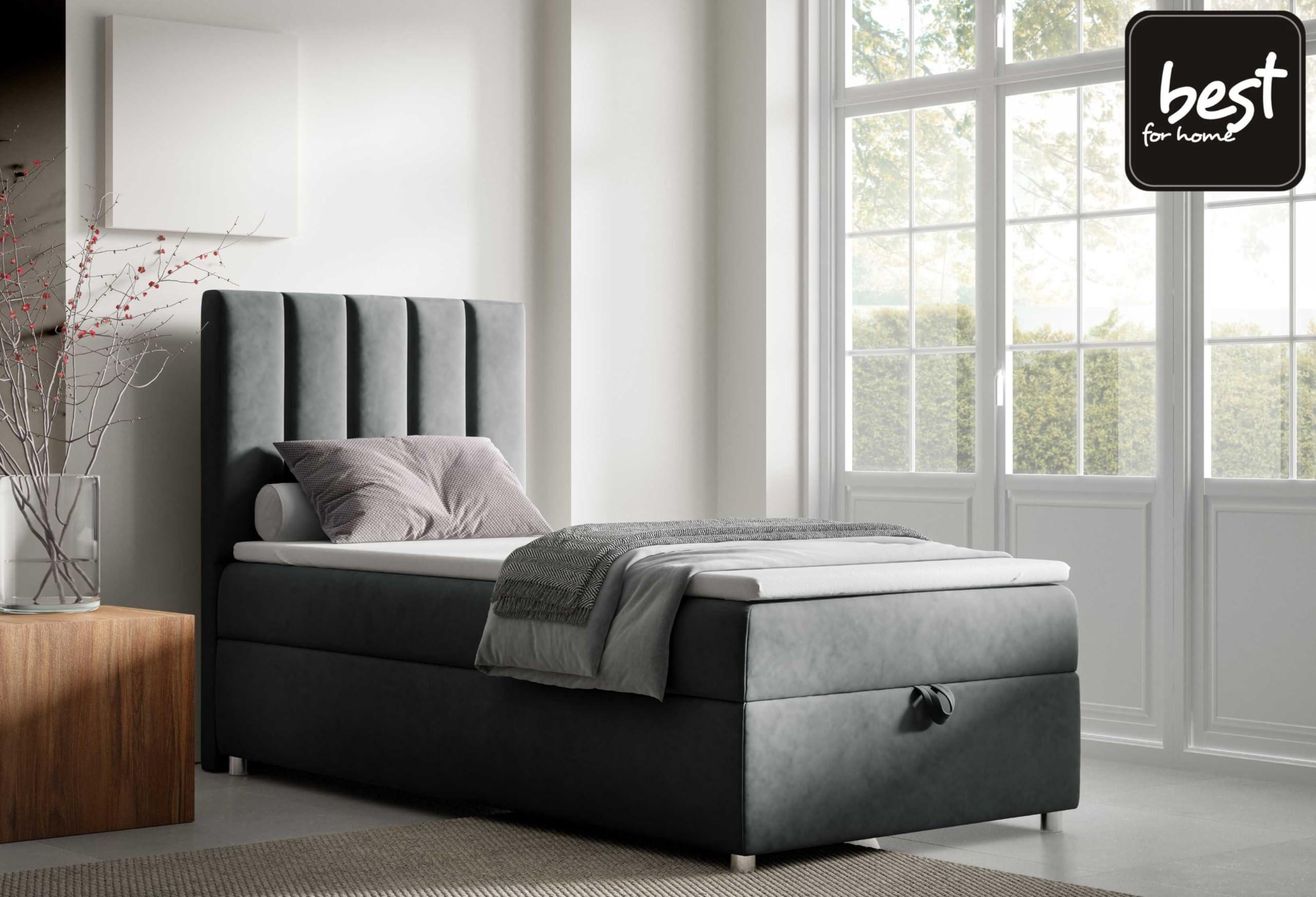 BOXBETT mit Bettkasten Trinity K10-SINGLE Bonellfederkern inkl. Topper - Graphitfarben, Holz/Holzwerkstoff (100/200cm) - Best For Home