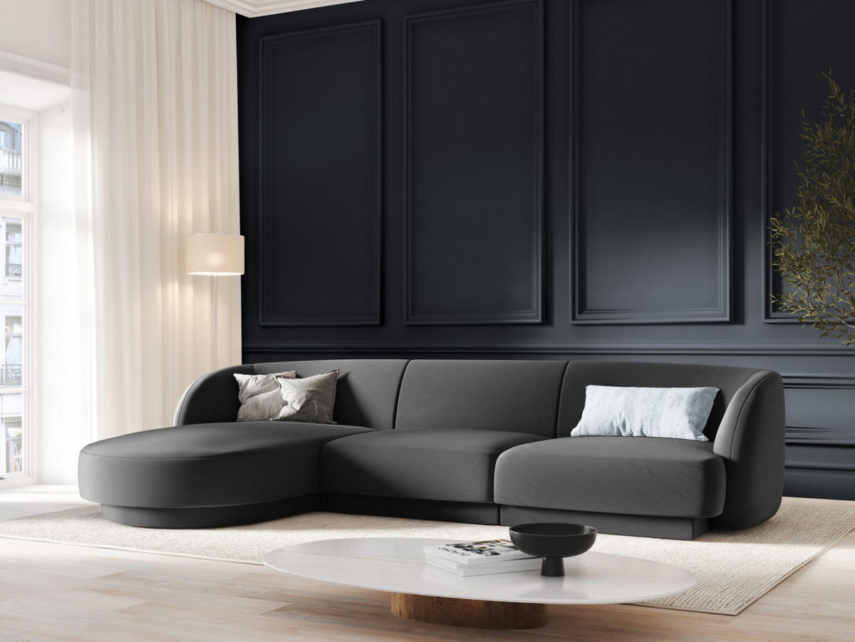 ECKSOFA links Miley aus Samt grau 4 Sitzplätze - Grau, Textil (156/255cm) - Micadoni