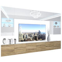 WOHNZIMMERWAND Schrankwand mit LED Weiß / Sonoma Eiche - Weiß/Sonoma Eiche, Holz (300/180/36cm) - B BELINI GROUP