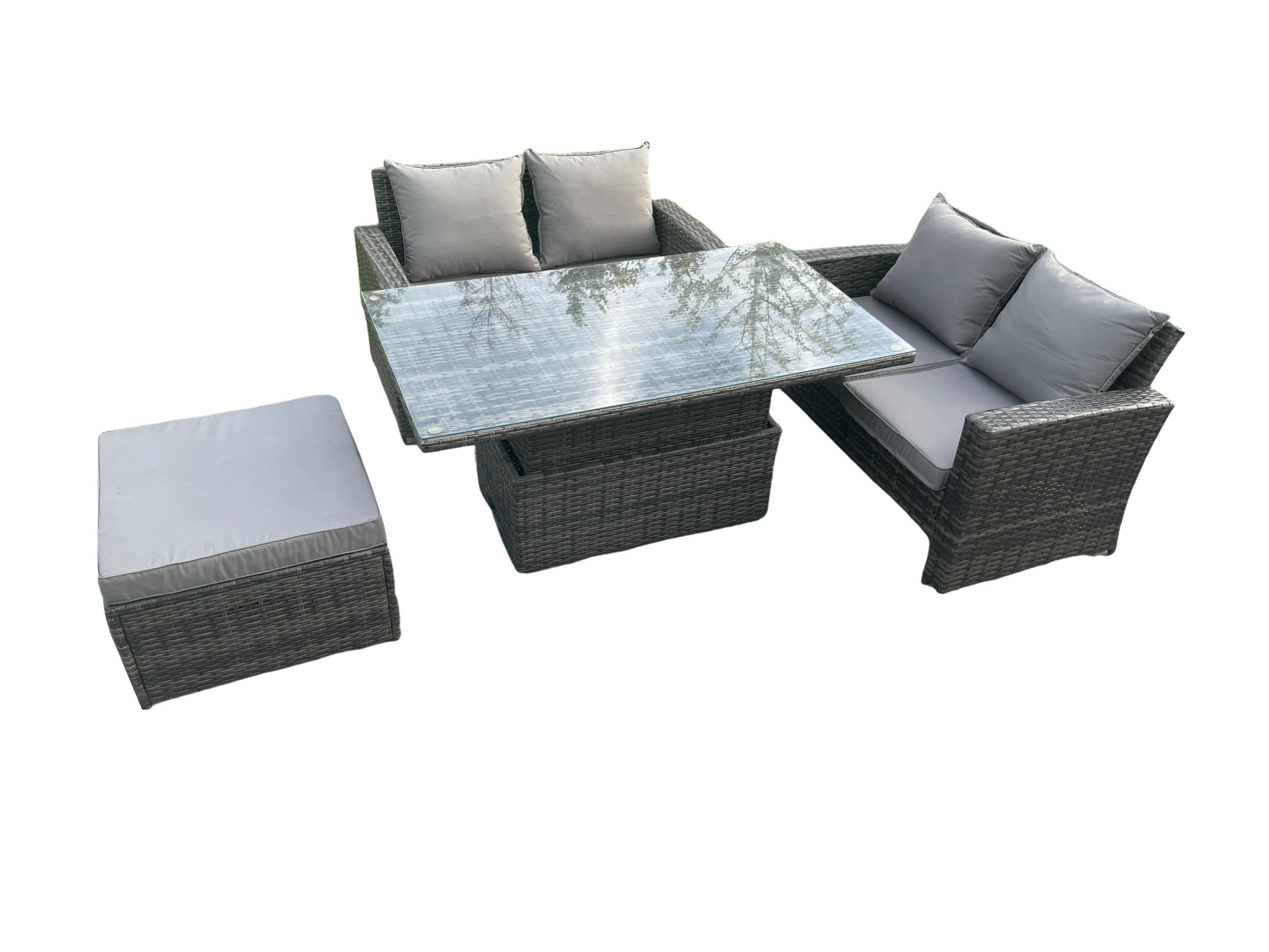 GARTENSOFA Hohe Rückenlehne Polyrattan Dunkelgrau 5-Sitzer - Dunkelgrau, Metall - Fimous