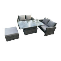 GARTENSOFA Hohe Rückenlehne Polyrattan Dunkelgrau 5-Sitzer - Dunkelgrau, Metall - Fimous