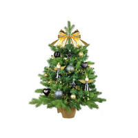WEIHNACHTSBAUM künstlicher 60 cm mit LED-Beleuchtung, NACHTHIMMEL, mit 37 Weihnachtsbaumschmuck, Pflanztopf mit Jutesack - Goldfarben/Schwarz, Kunststoff/Stein (40/60cm) - LAALU