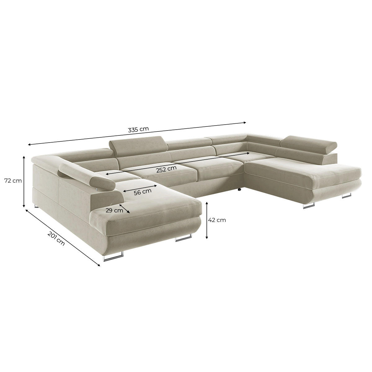 PANORAMASOFA Lyam 5 Sitzplätze Beige - Beige, Textil (335/72/201cm) - Petits-meubles