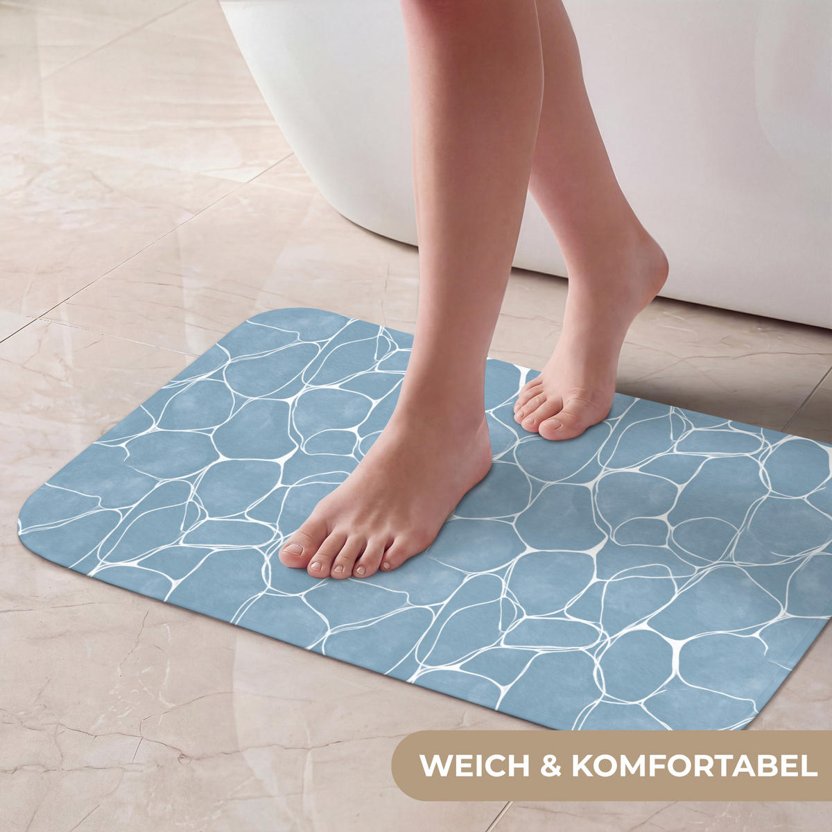 BADEMATTE Organisch - Muster - Blau 60x40 cm - Hellblau, Kunststoff/Textil (60/40cm)