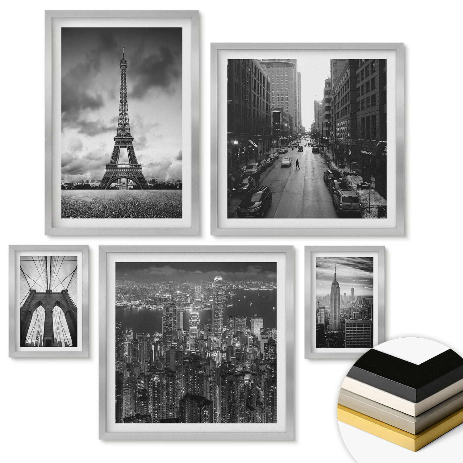 WANDBILDER 5er Set - 50x50 cm & 20x30 cm & 40x60 cm Silberner Rahmen - Sommerstrände, Meereslandschaft - Silberfarben, Kunststoff (40/60cm) - ArtPrintCave