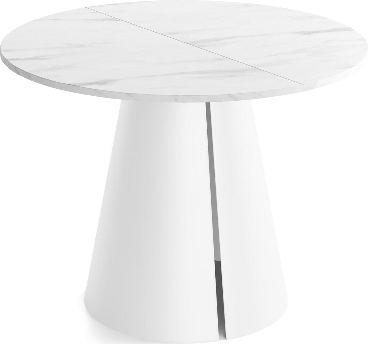 ESSTISCH Lamio runder ausziehbarer, Marmor Weiß 120-200/120/76 cm - Ecru/Weiß, Holzwerkstoff/Metall (120/120/76cm) - WFL GROUP