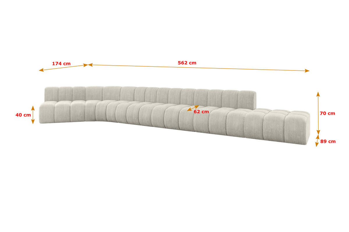 ECKSOFA modulares Sofa Brilo-L3 - 562x174x70 cm Creme - Hellgrau/Creme, Holzwerkstoff/Textil (562/174cm) - ALTDECOR