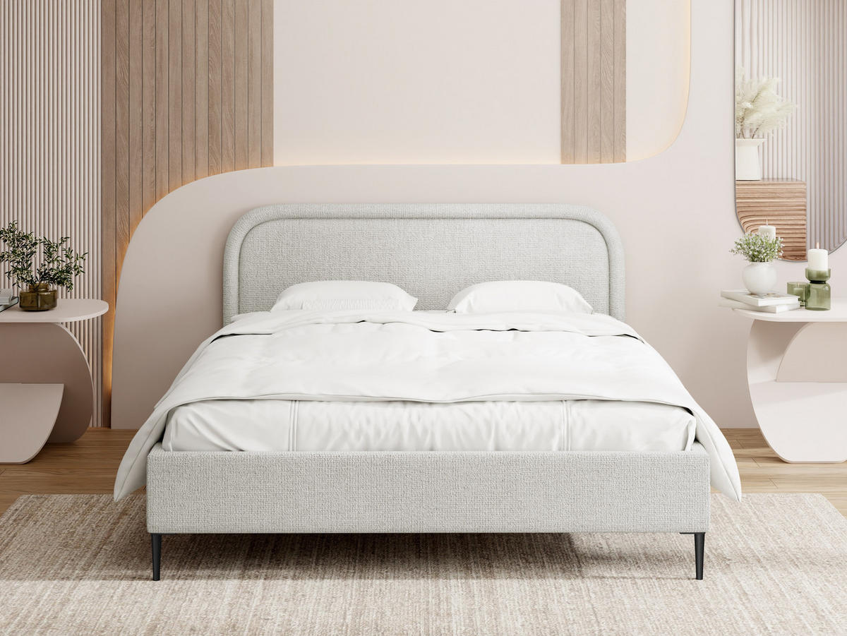POLSTERBETT Jasmine Slim mit Bettkasten, Lattenrost & hohen Metallfüßen in Weiß Chenille 120x200 cm - Birkefarben/Schwarz, Holz/Textil (120/200cm) - WFL GROUP