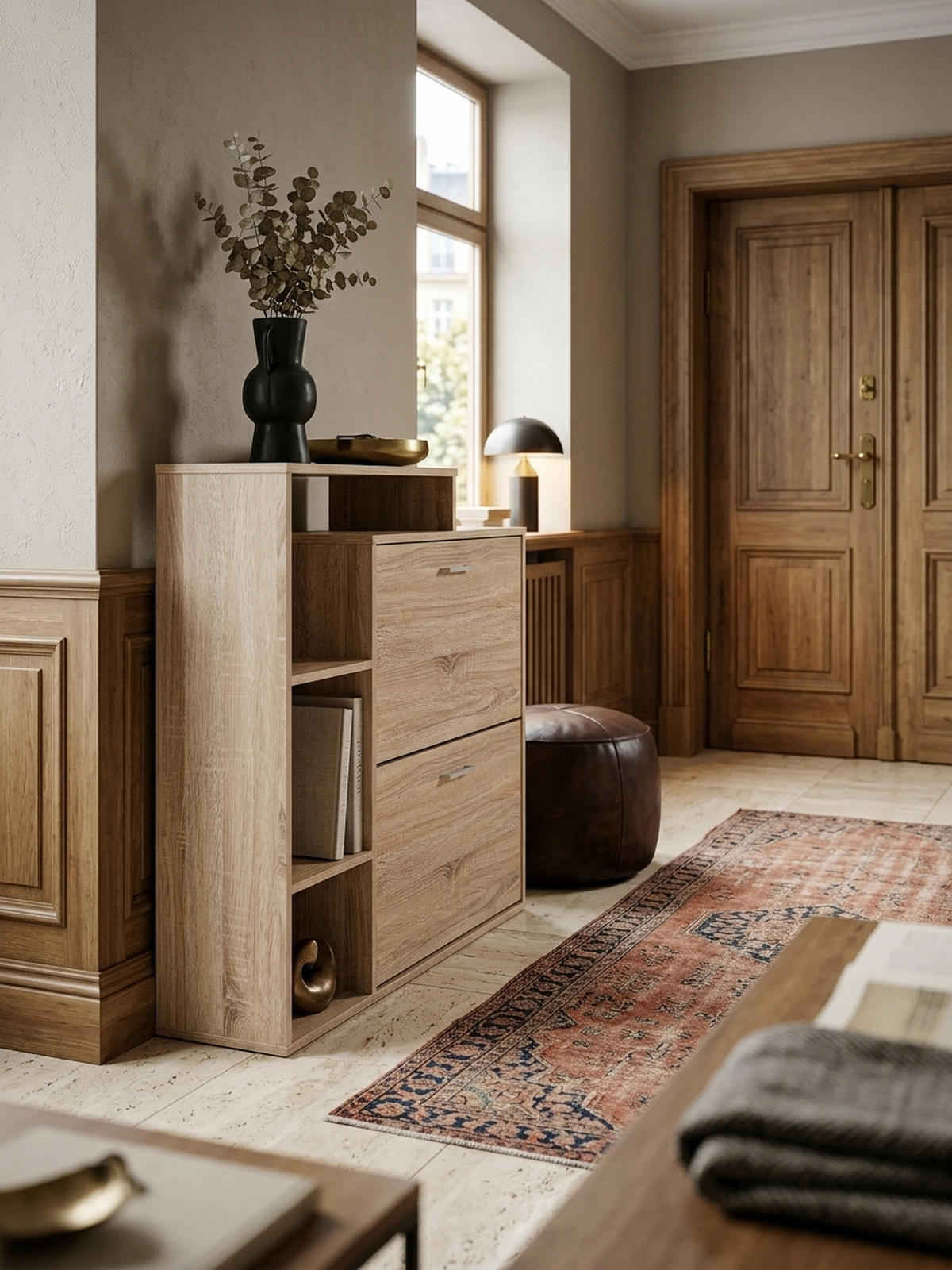 SCHUHKIPPER – Sonoma Eiche, für ca. 12 Paar Schuhe, MDF-Holz - Beige, Holz (85/93/24cm) - KADIMA DESIGN