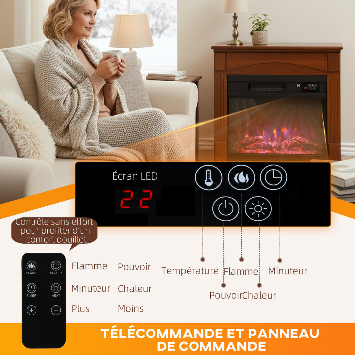 ELEKTROKAMIN DE-17072 3D-Flammeneffekt 6 Farben Braun - Braun, Holzwerkstoff (68.5/63/27.5cm) - ComfortXL