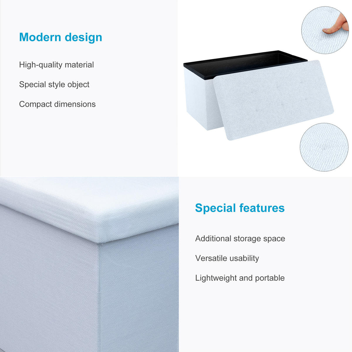 SITZTRUHE Faltbar 76/38/38 cm (Weiß) - Weiß, Textil (38/38/76cm) - Intirilife