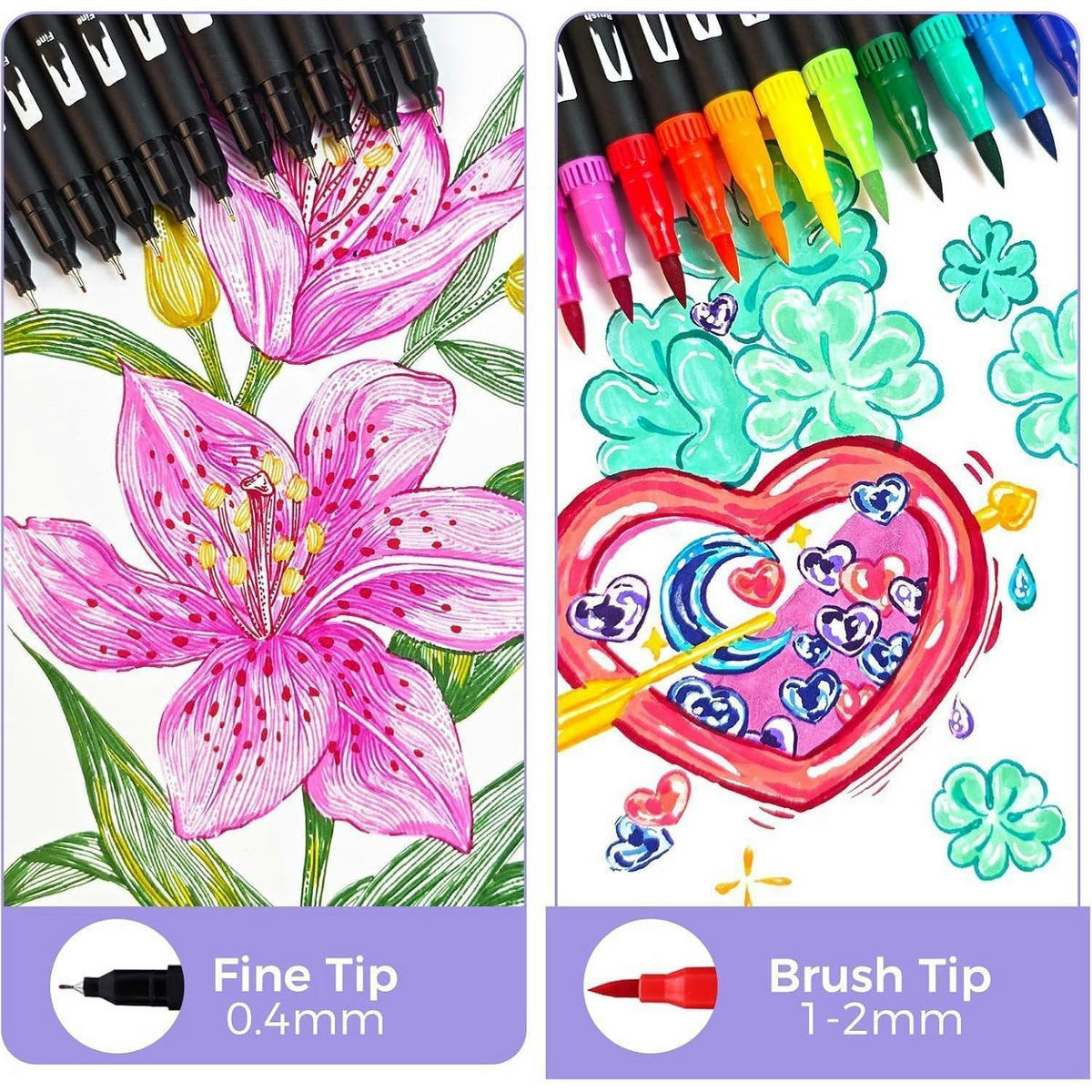 FILZSTIFTE Set 24 Farben Dual Tip Pinselstifte für Kalligraphie und Handlettering - Multicolor, Kunststoff (16/1.5/25.4cm)
