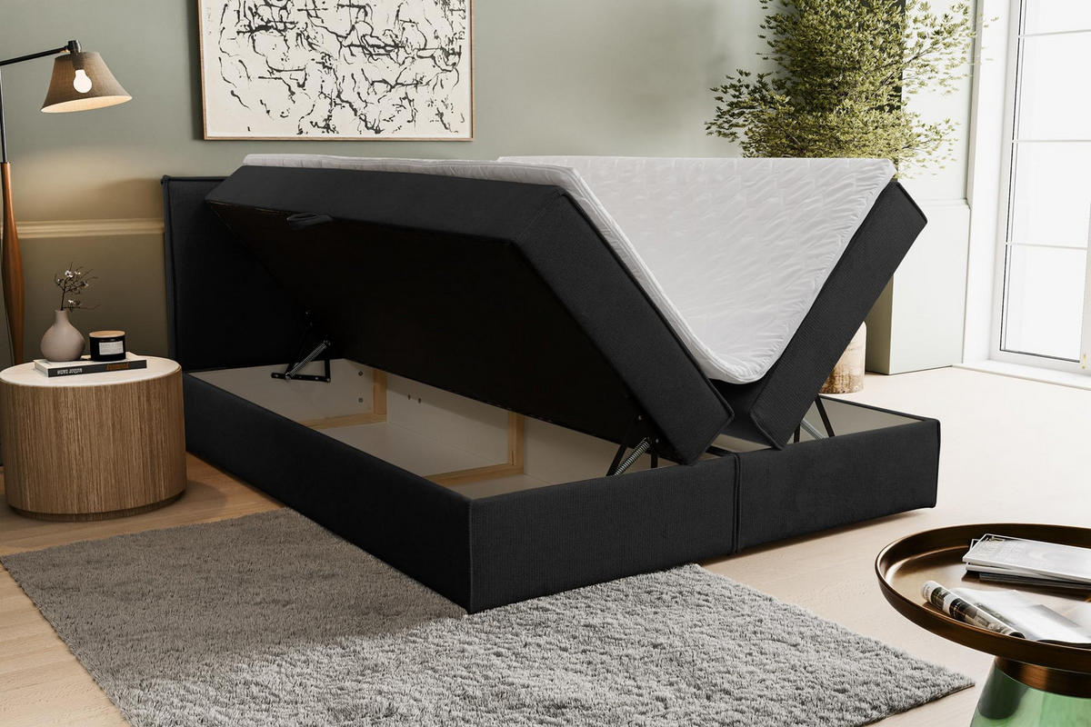 BOXBETT CALIDO mit zwei Bettkästen H2/H3 Matratze und Topper 160 x 200 cm - Schwarz, Holzwerkstoff (160/200cm) - VENASI MÖBEL
