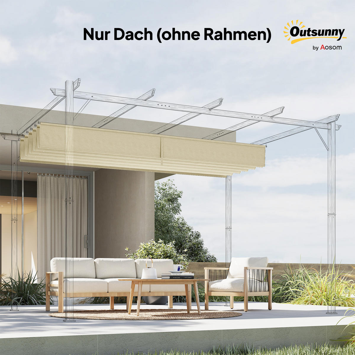 ERSATZDACH für 3 x 3 m Pergola, einziehbar, mit Regenabflusslöchern, wetterfest, Polyester, 250 x 255 cm Cremeweiß - Creme, Textil (250/6/255cm)