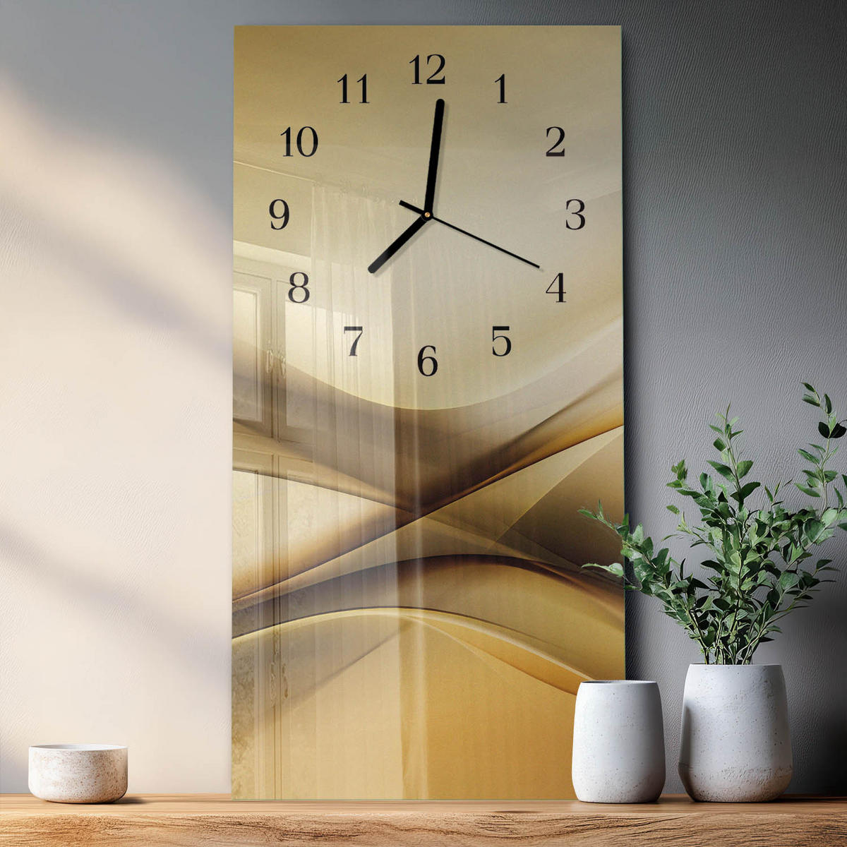 WANDUHR 60x30 cm - Mohnblumen - Beige, Glas (30/60/0.4cm) - TULUP