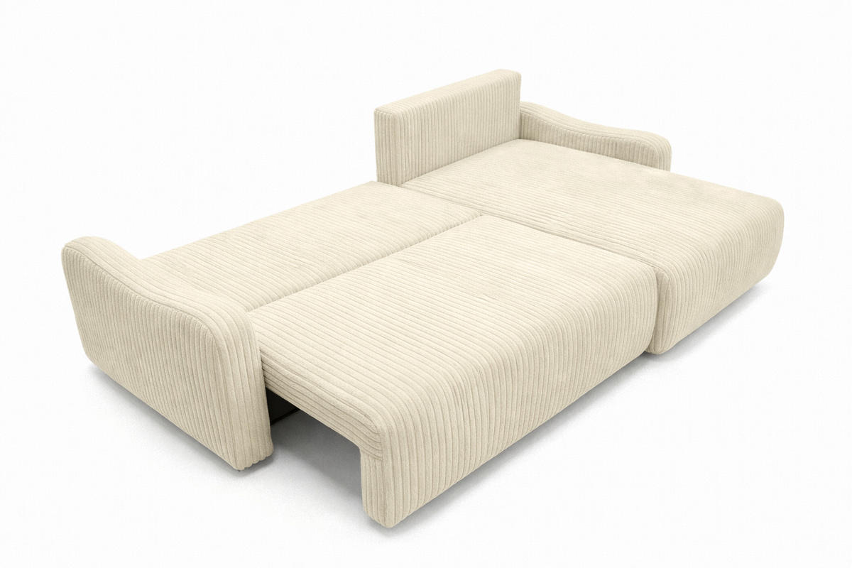 ECKSOFA Mit Schlaffunktion, Cordstoff Tilia, Ecru, Rechts, JAPANDI - Ecru, Holz (262/145cm) - Kaiser Möbel