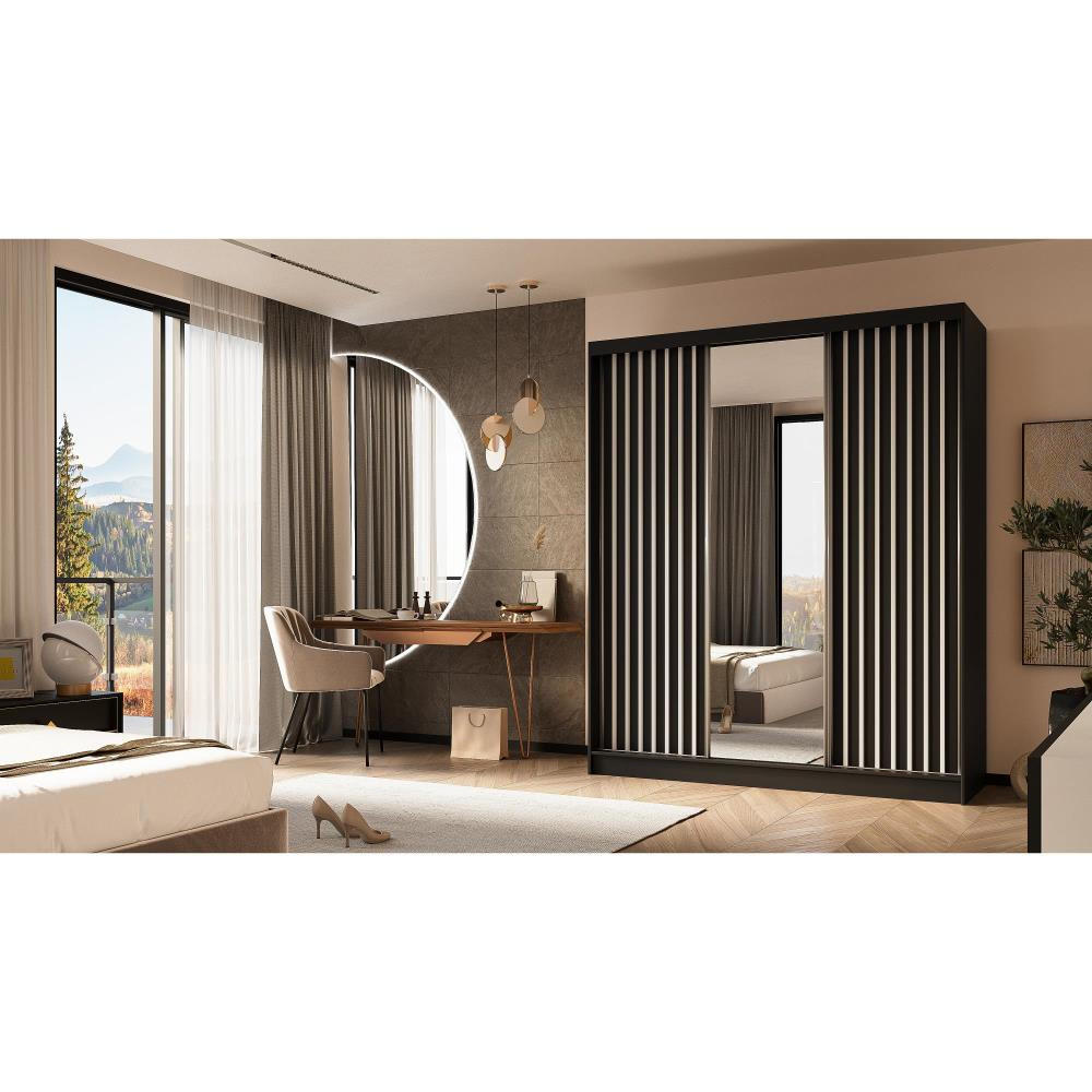 SCHWEBETÜRENSCHRANK Helix 180/216/61 schwarz+weiß mit Schubladeneinsatz - Schwarz/Weiß, Holzwerkstoff (180/216/61cm) - Beautysofa