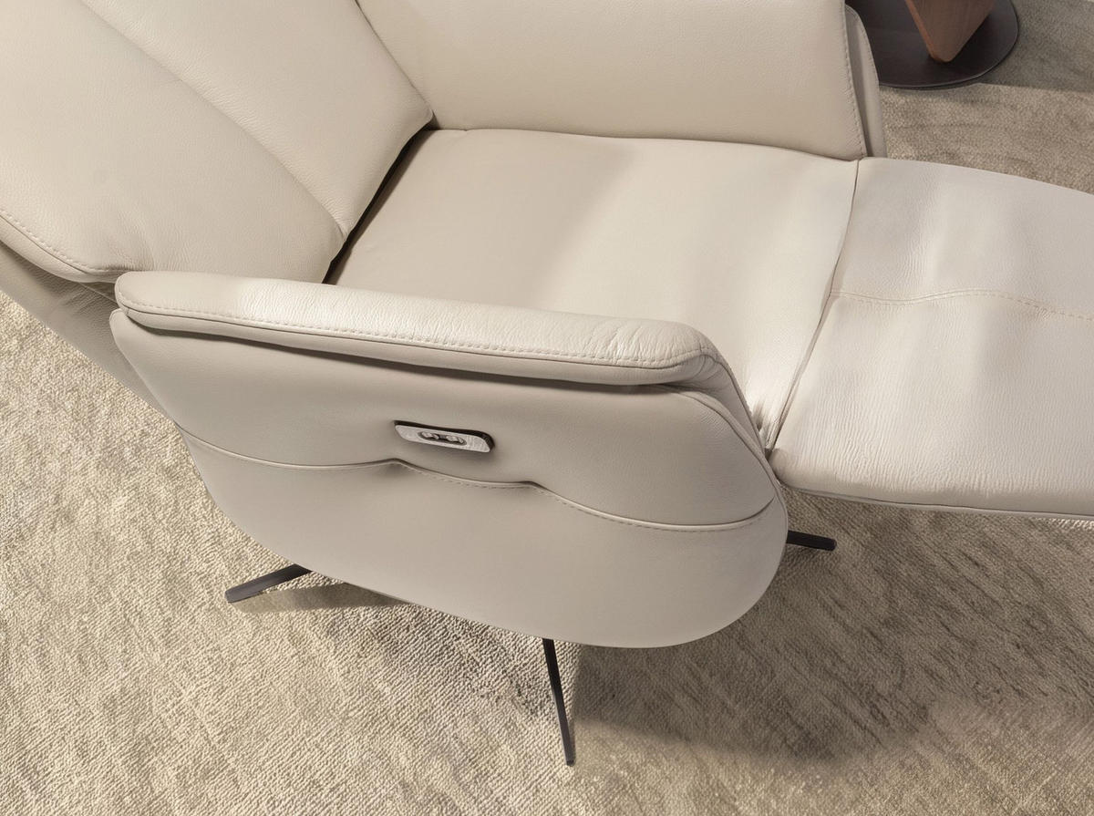 FERNSEHSESSEL Drehbarer Relaxsessel aus perlgrauem Leder 71/80/110 cm - Perlmutt/Hellgrau, Leder/Metall (71/110/80cm) - ANGEL CERDA