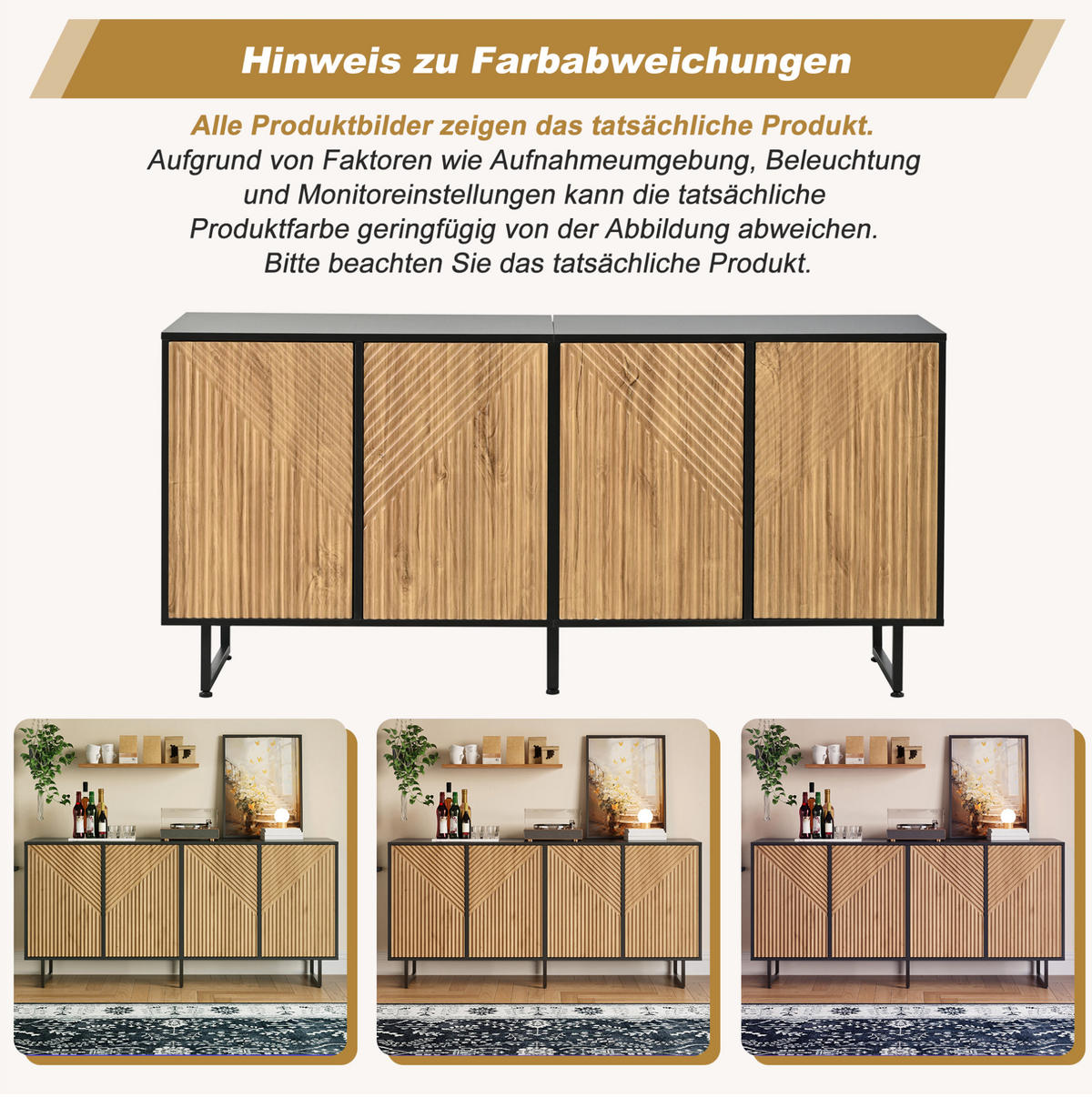SIDEBOARD 160/40/75 cm naturfarben-schwarz aus Spanplatte mit 4 Türen - Naturfarben, Holzwerkstoff (160/75/40cm) - OKWISH