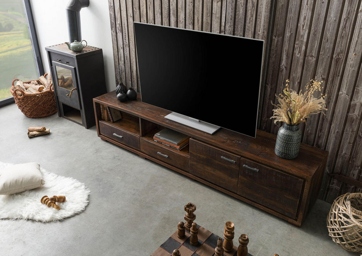 TV-BOARD Akazie 220x40x47 dunkelbraun lackiert BARK #210 - Dunkelbraun, Holz (220/47/40cm) - Massivmoebel24
