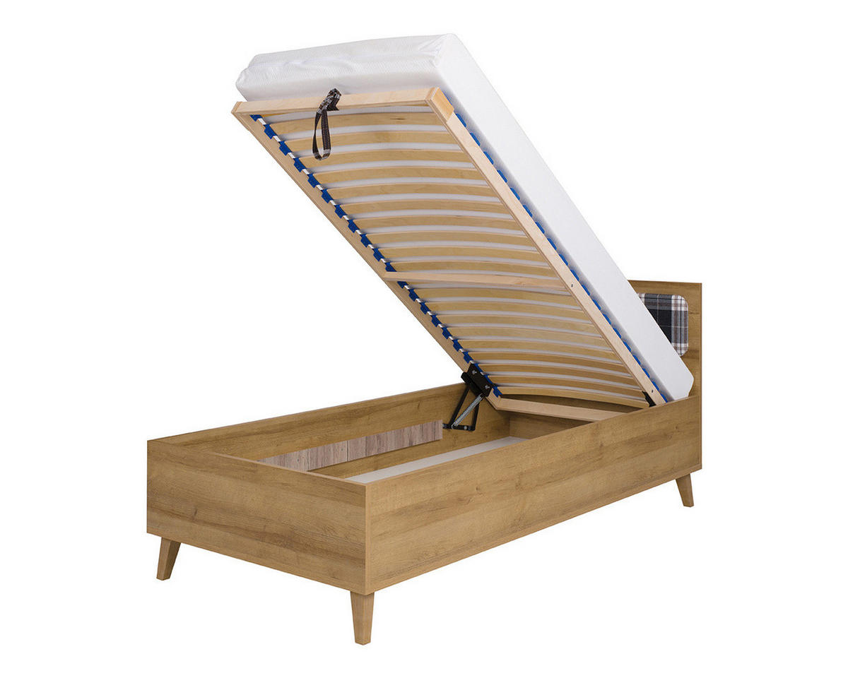 JUGENDBETT Aster 90x200 cm - Eichefarben/Graphitfarben, Holzwerkstoff/Kunststoff (90/200cm) - Ravio