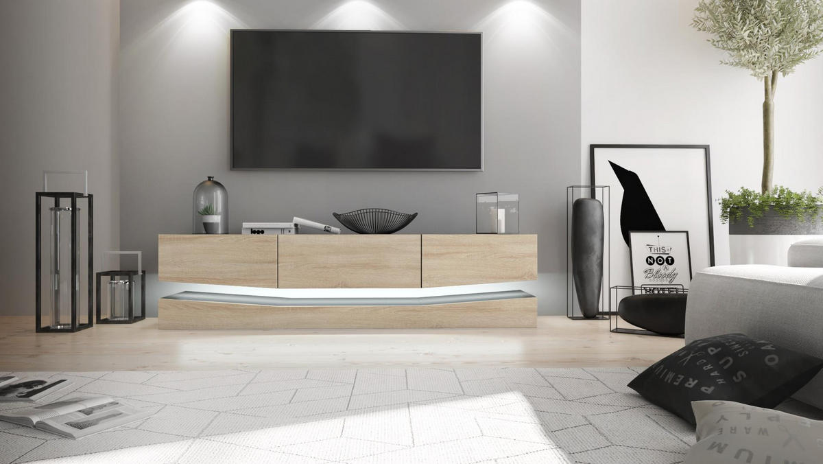 LOWBOARD City Fronten in Eiche sägerau - Eiche San Remo, Holzwerkstoff (178/48/39cm) - Vladon