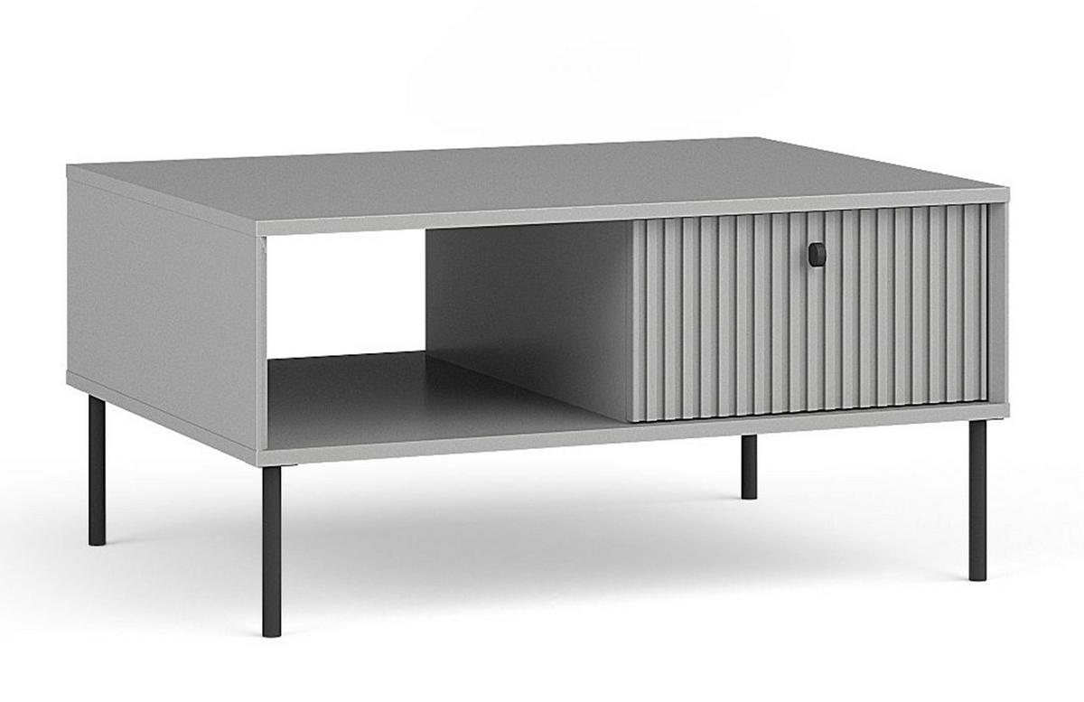 COUCHTISCH Irelis 1T Grau 87/43,2/66 cm – mit geriffelten Fronten und offener Ablage, mit schwarzen Beinen - Schwarz/Grau, Holzwerkstoff/Metall (66/87/43.2cm) - AX Living