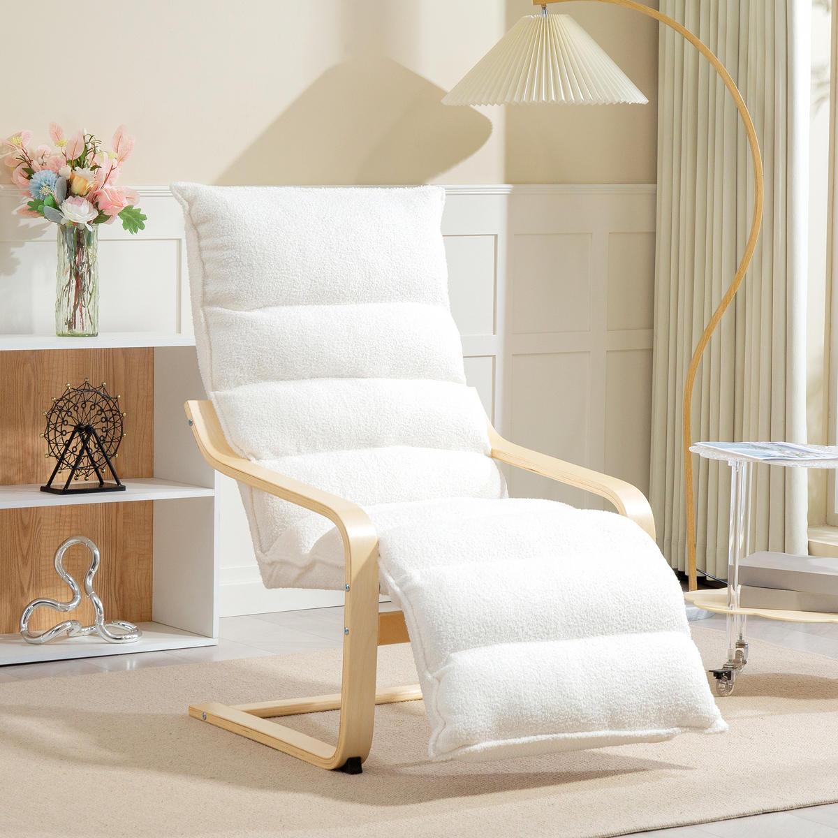 LOUNGE-SESSEL mit verstellbarem Fußteil, Weiß - Weiß, Kunststoff (67/105/114cm) - HOMCOM