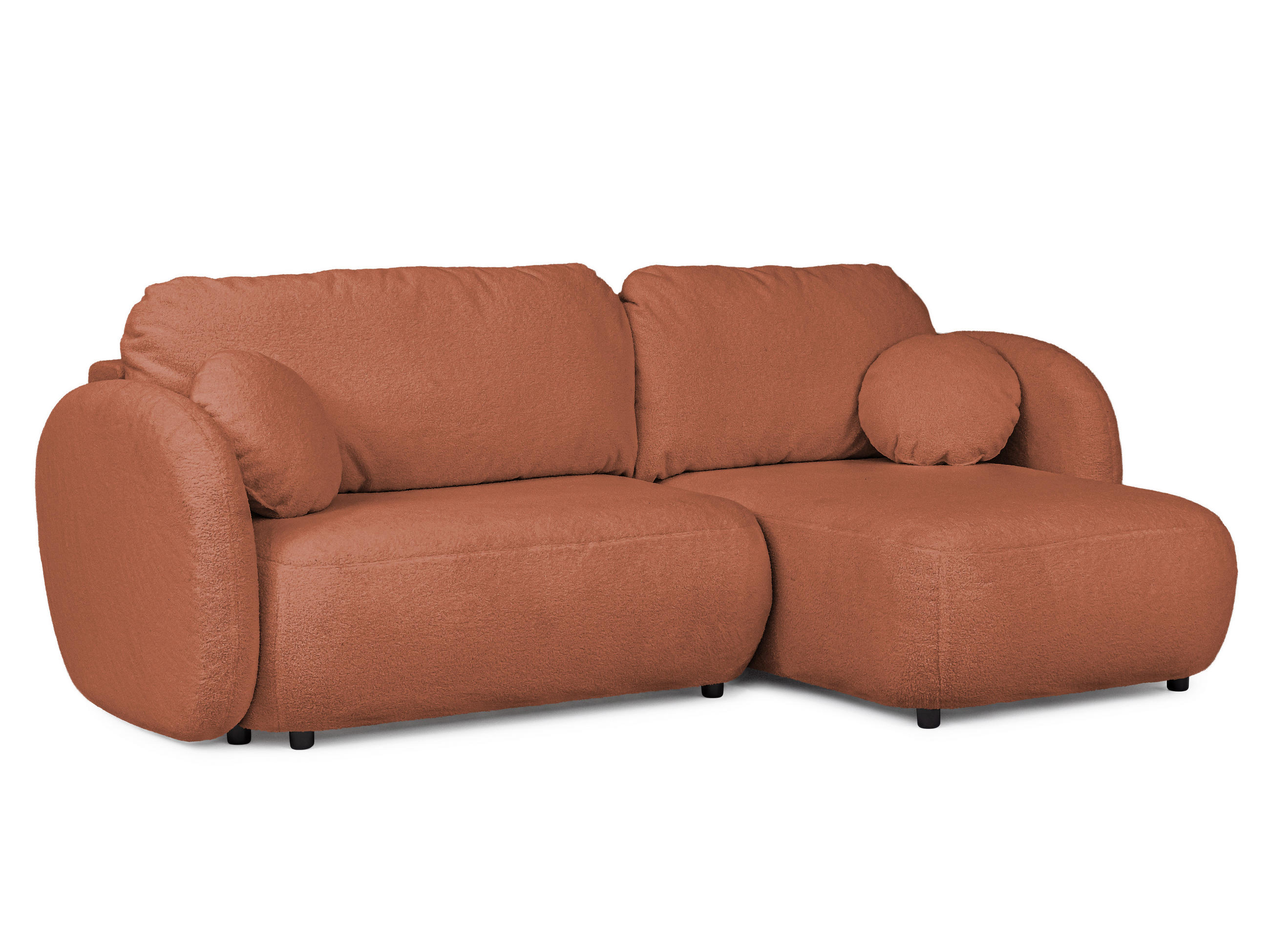 ECKSOFA Candy mit Schlaffunktion Terrakotta Bouclé-Stoff - Ottomane rechts - Terra cotta/Schwarz, Holz/Kunststoff (146/230cm) - S-Style Möbel