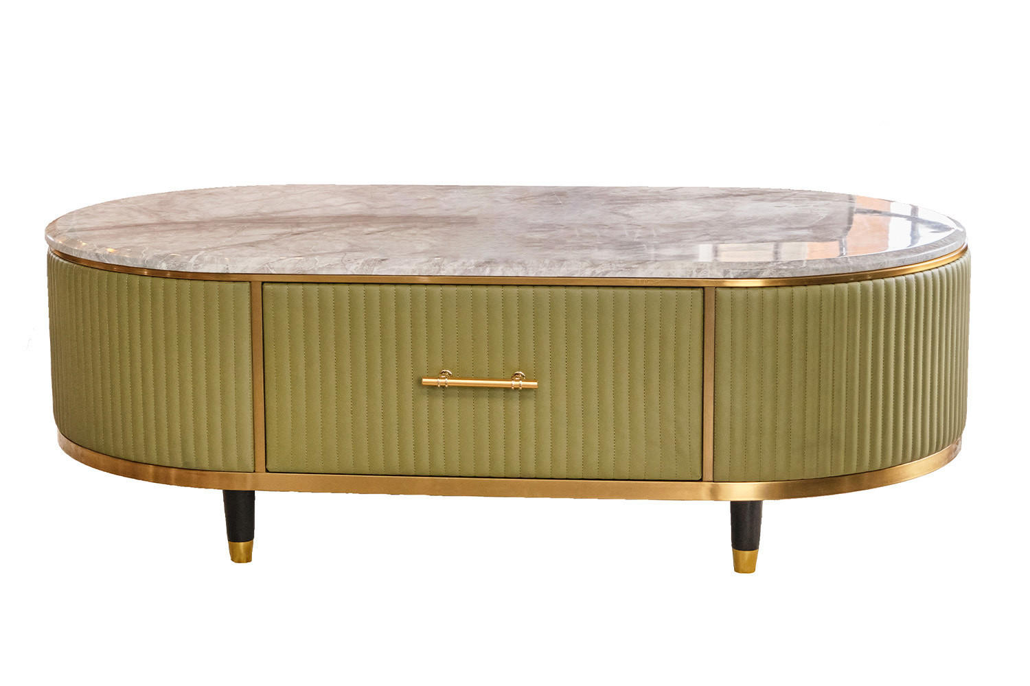 COUCHTISCH MARIA Grün Kunstleder - Schwarz/Grün, Stein/Metall (70/130/45cm) - KAWOLA
