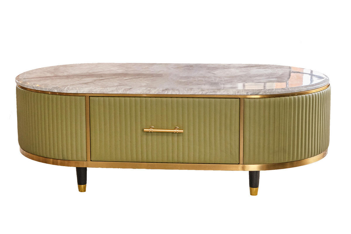 COUCHTISCH MARIA Grün Kunstleder - Schwarz/Grün, Stein/Metall (70/130/45cm) - KAWOLA