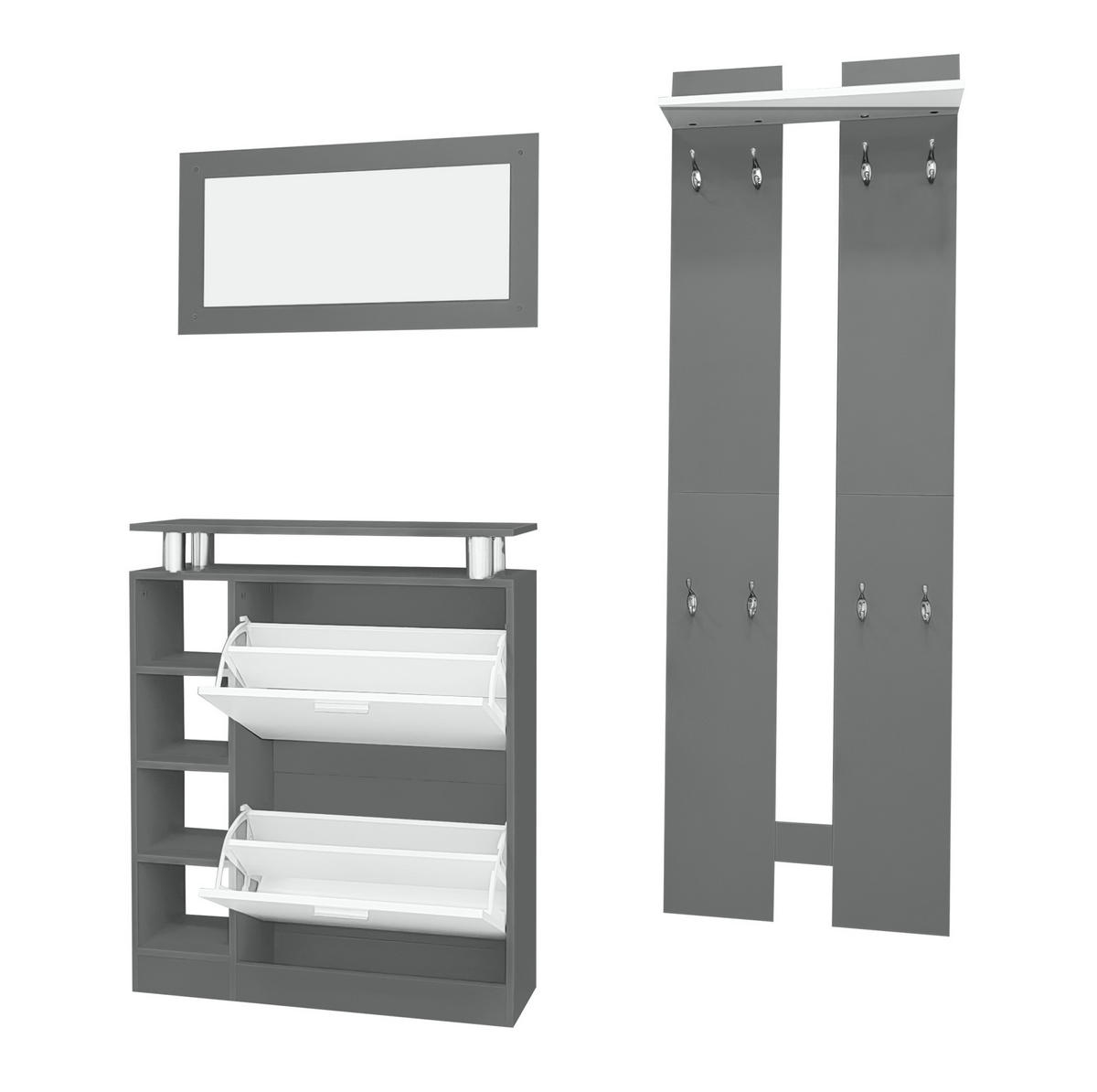 GARDEROBENSET 80/25/96,5 cm aus Spanplatte mit Spiegel und verstellbarem Schuhschrank Grau/Weiß - Weiß, Holzwerkstoff (80/96/25cm) - Modenvie