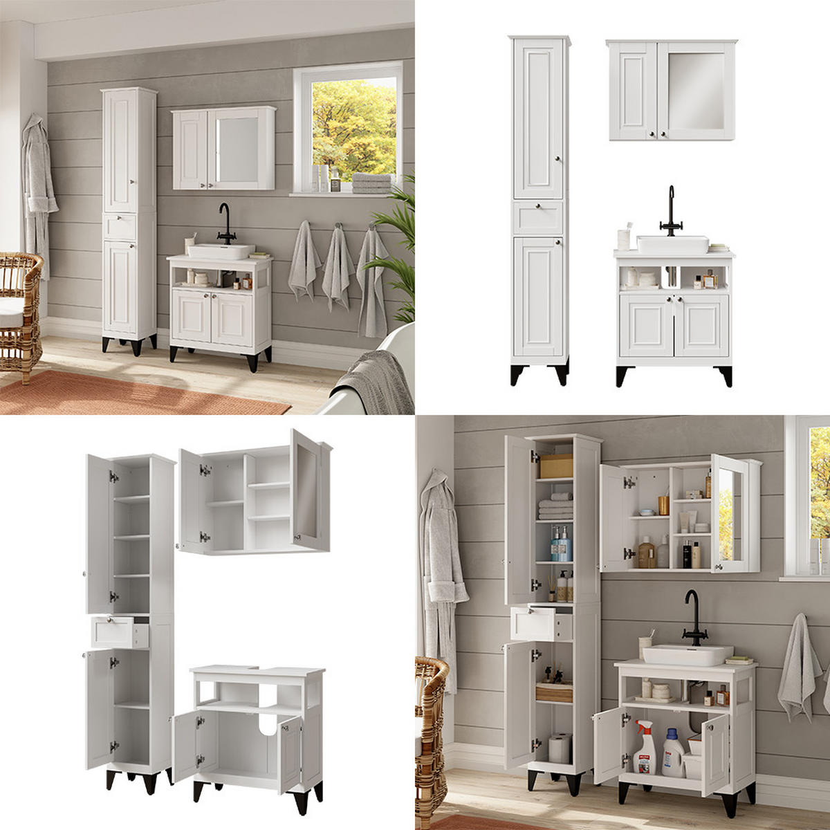KUPAONSKI SET S VISOKIM ORMAROM Vanity Bijela 3 dijela - bijela, drvni materijal (60/65/30cm) - Vicco