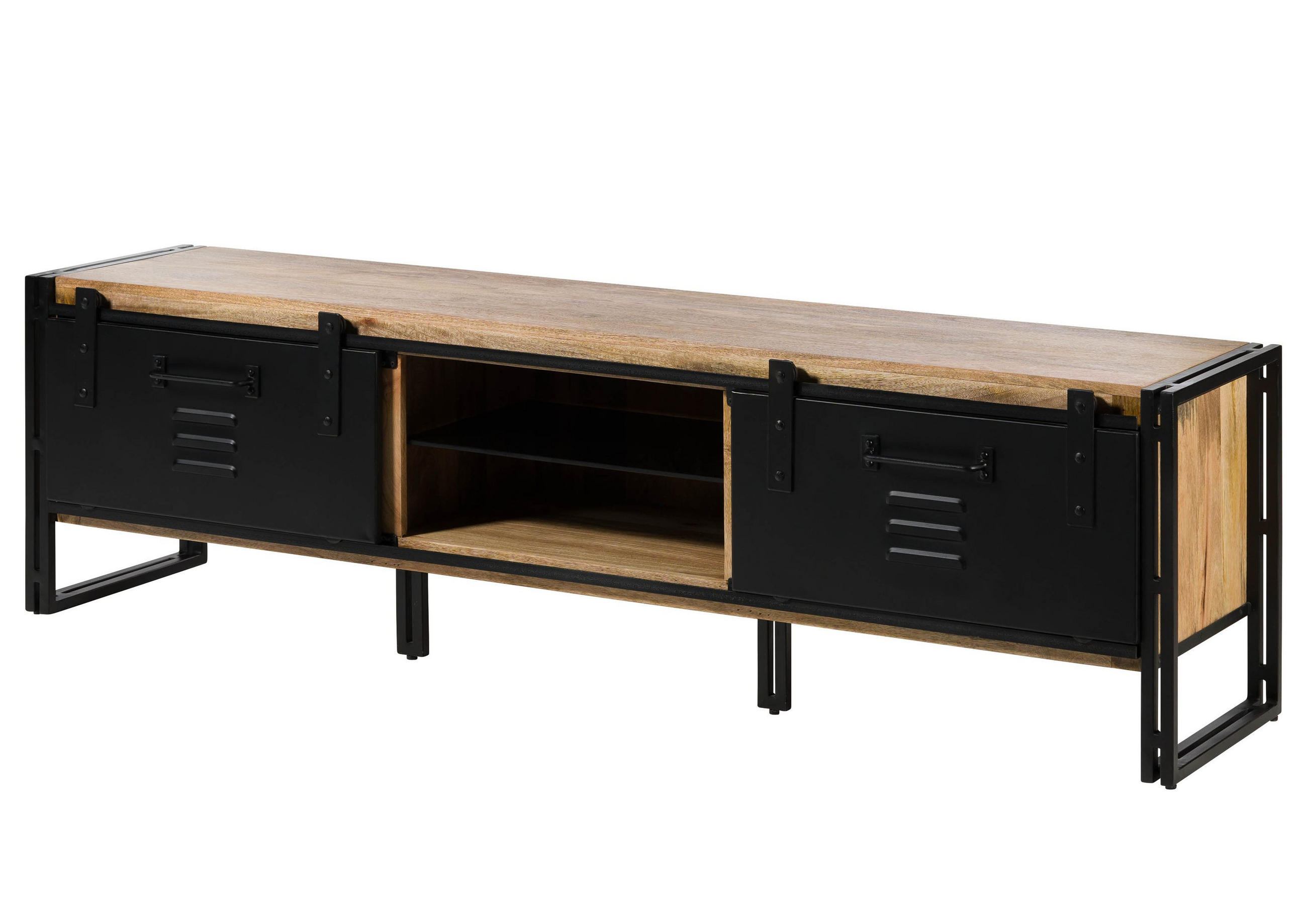 TV-BOARD Mango 200x45x55 natur klar lackiert / Metall schwarz BLACKBURN #101 - Naturfarben, Holz (45/55/200cm) - Massivmoebel24
