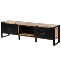 TV-BOARD Mango 200x45x55 natur klar lackiert / Metall schwarz BLACKBURN #101 - Naturfarben, Holz (45/55/200cm) - Massivmoebel24
