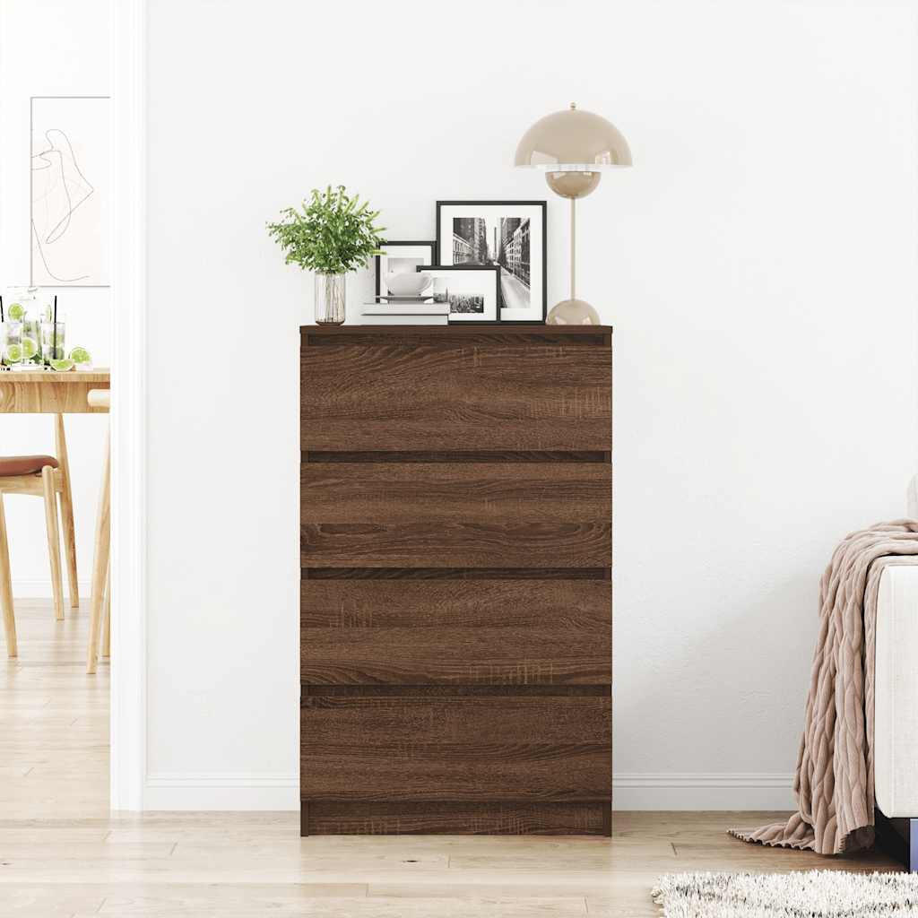 Thumbnail - vidaXL Sideboard, Dunkelbraun, Holz, Strukturbuche, 4 Schubladen, Rechteckig, 60x98.5x35 cm, Wohnzimmer, Kommoden & Side...