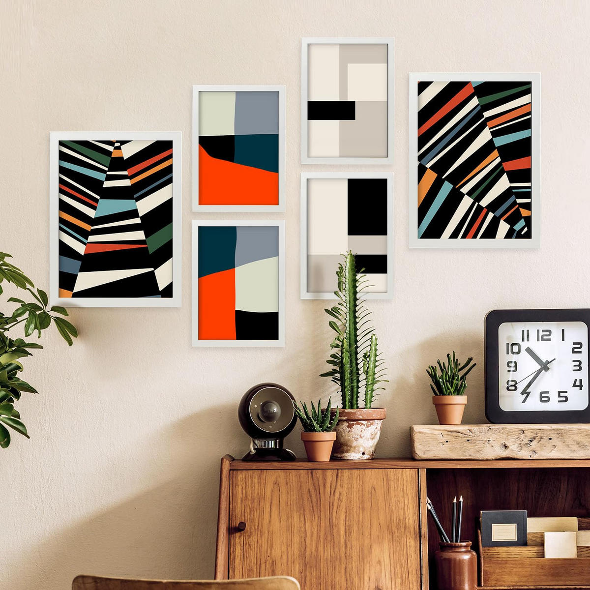 POSTER Set Mit 6 Pastiche Kunst In Form Abstracts Ästhetische Dekorative Gemälde Für Ihr Wohnzimmer, Schlafzimmer, Zuhause A3 & A4 Weißer Rahmen - Weiß, Papier (29/3cm) - Nacnic