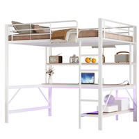 HOCHBETT 140/200 cm in Weiß mit Schreibtisch, Regal, USB und LED-Beleuchtung - Weiß, Metall (140/200cm) - Flora Grace