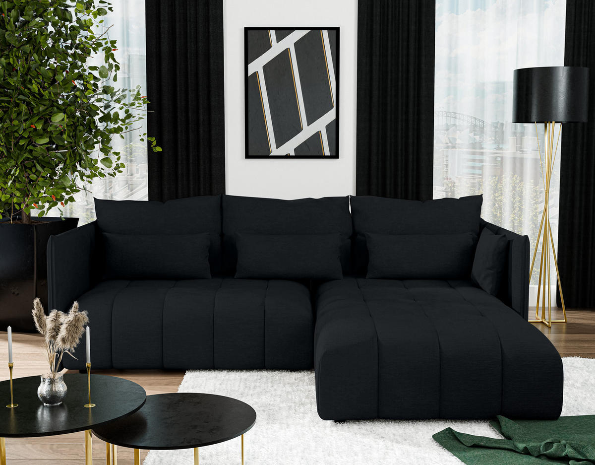 ECKSOFA L Form Cosmova Schwarz 245/182/83 cm mit Schlaffunktion - Schwarz, Kunststoff/Textil (245/182cm) - AX Living
