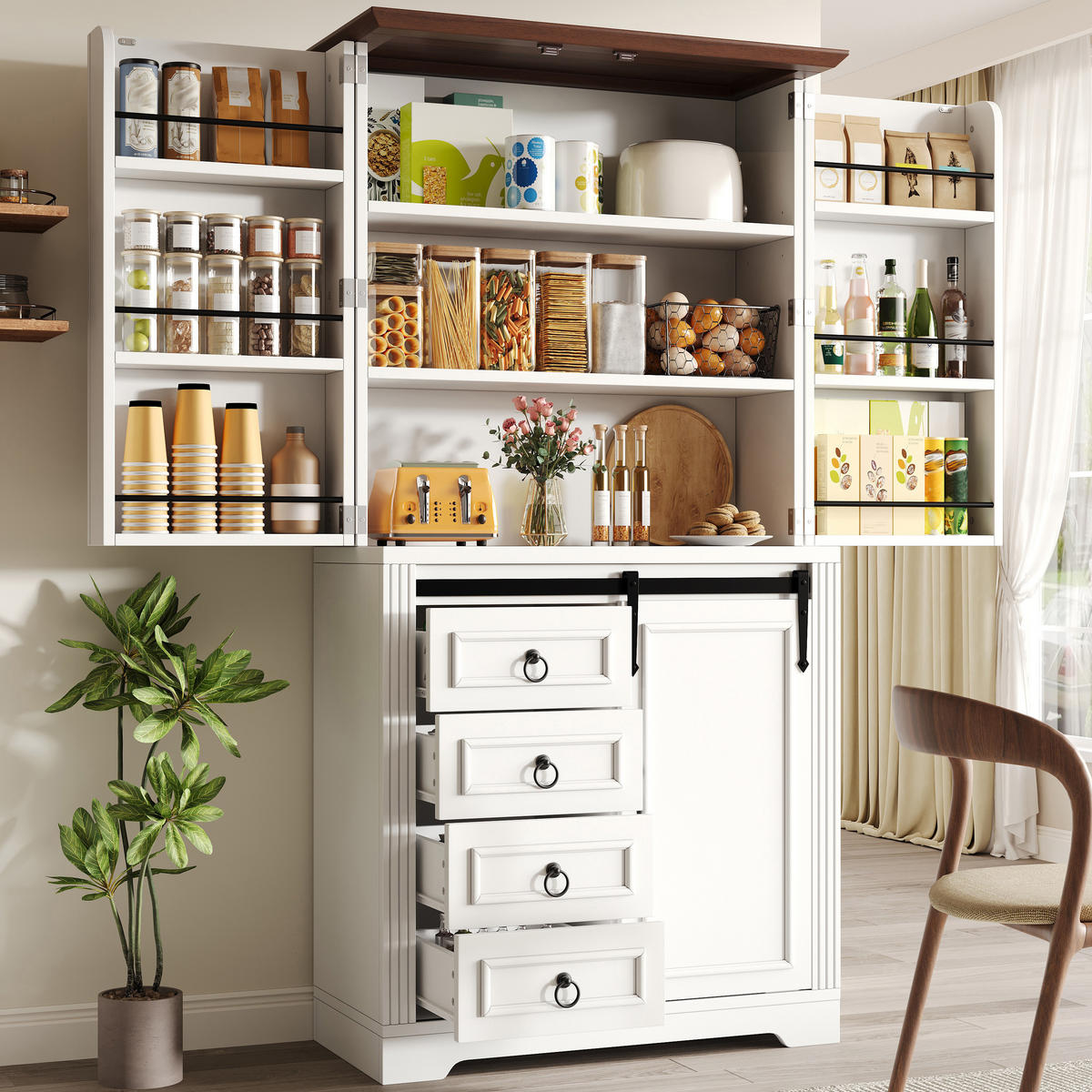 HOCHSCHRANK SoftClose Snackrack 4 Schubladen Weiß - Weiß, Holzwerkstoff (80/180/39.8cm) - FLIEKS