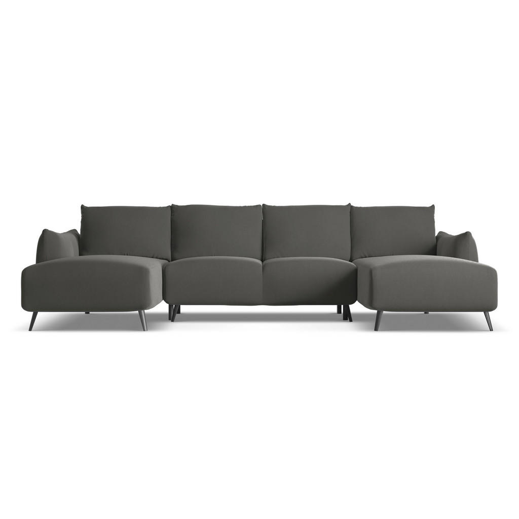 Thumbnail - Makamii Wohnlandschaft, Dunkelgrau, Textil, 4-Sitzer, Füllung: Schaumstoff, U-Form, 317x86x162 cm, Made in EU, Wohnzimme...