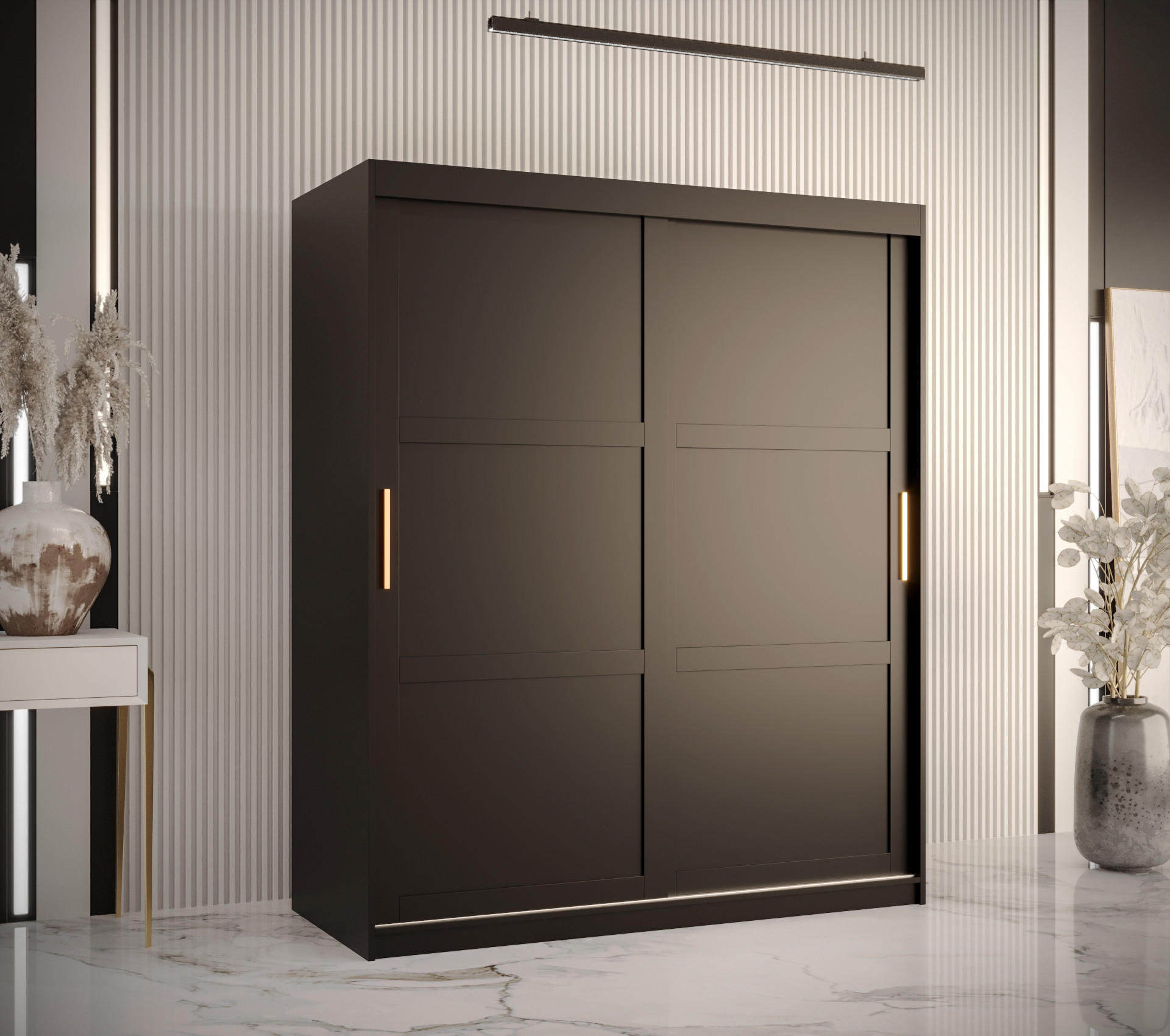 SCHWEBETÜRENSCHRANK 200/150/62 2-türig - Goldfarben/Schwarz, Holz/Kunststoff (150/200/62cm) - Abiks Möbel