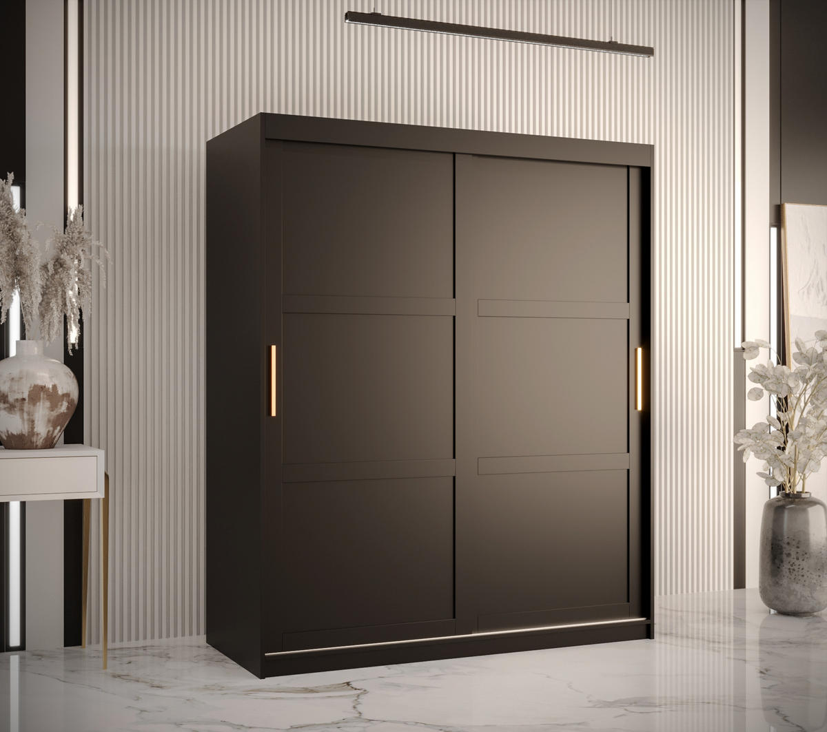 SCHWEBETÜRENSCHRANK 200/150/62 2-türig - Goldfarben/Schwarz, Holz/Kunststoff (150/200/62cm) - Abiks Möbel