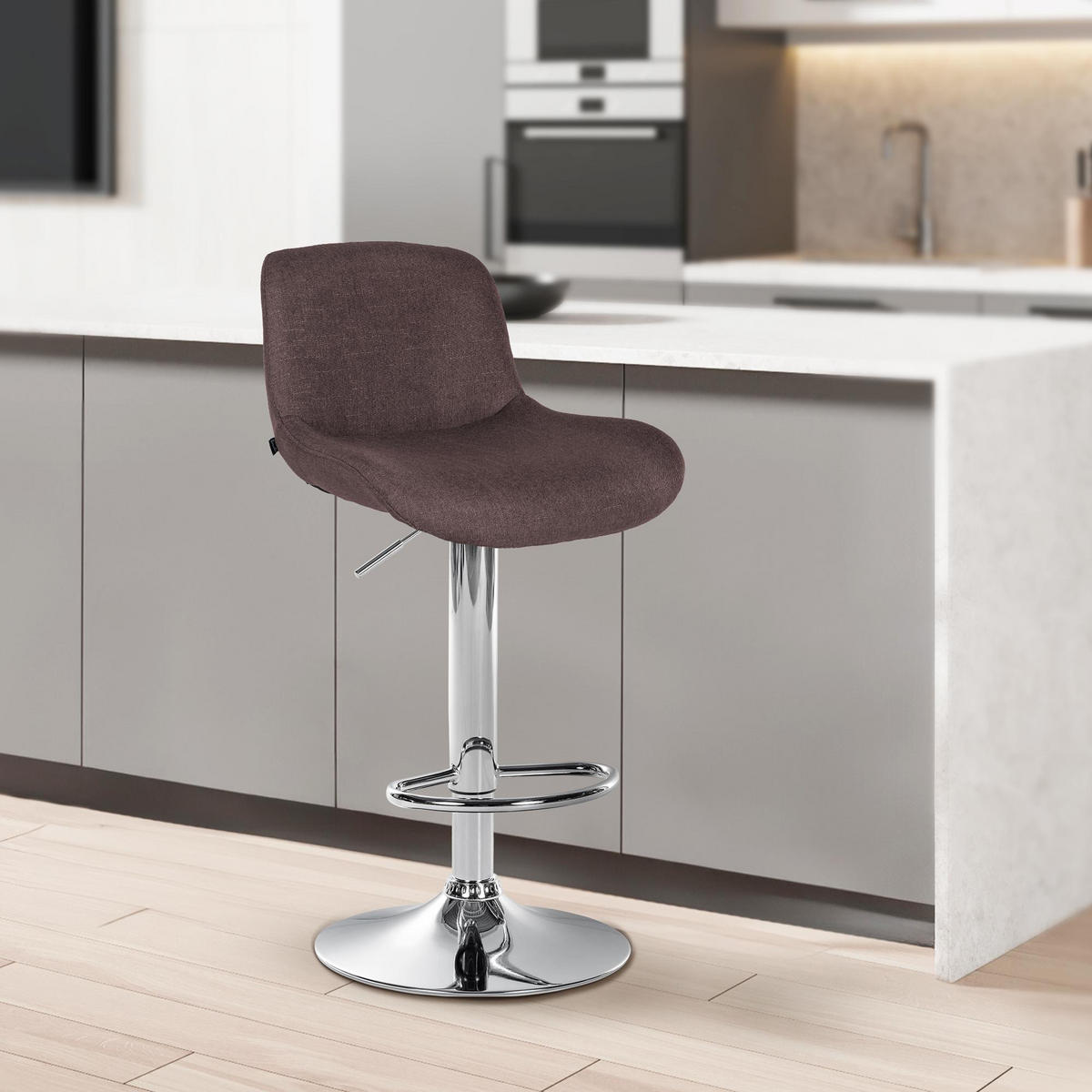 BARHOCKER 2er Set Salomon Chrom Stoff dunkelbraun - Chromfarben/Braun, Textil/Metall (50/106/52cm) - TPFLiving