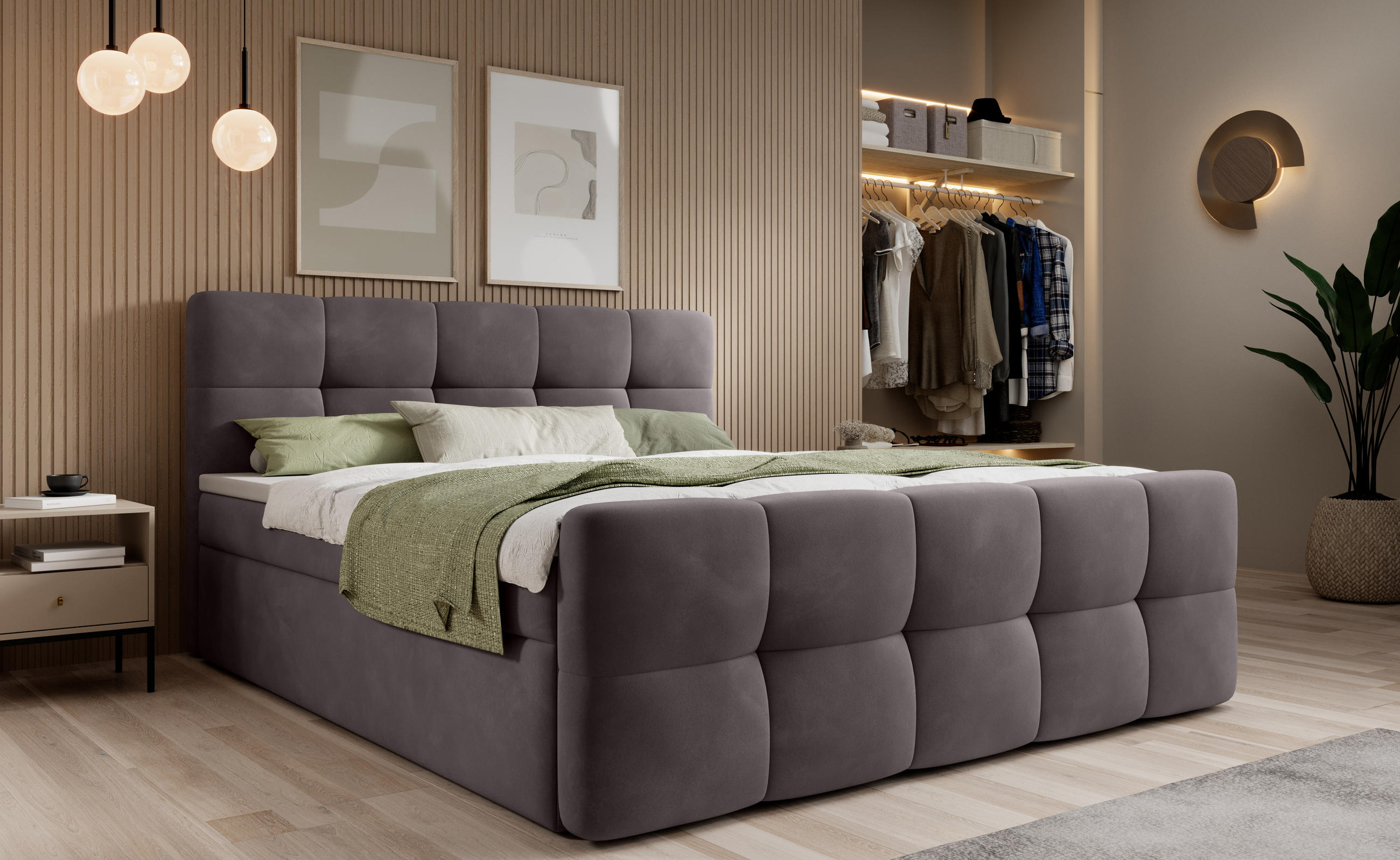 BOXBETT Modena 3 grau 200/200 cm mit Bettkasten - Grau, Textil (200/200cm) - wonello