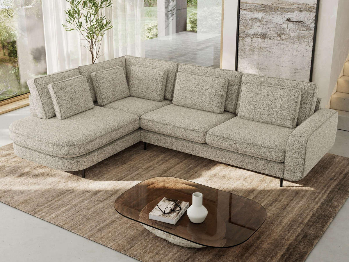 ROHOVÁ SEDAČKA CALENO L - Béžová Strukturovaná látka - Pravá Strana - černá/béžová, kov/textil (317/225cm) - MKS